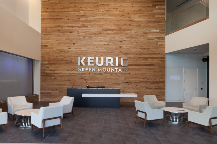 Keurig STOUT reclaimed hickory wall cladding