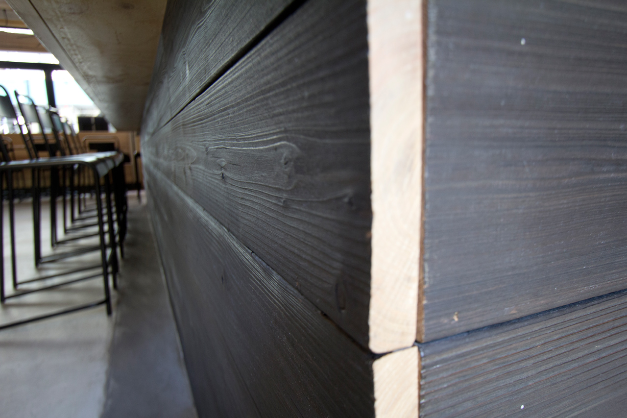 reSAWN's MONOGATARI shou sugi ban charred wood cladding at SUSHI GANSO in Brooklyn NYC