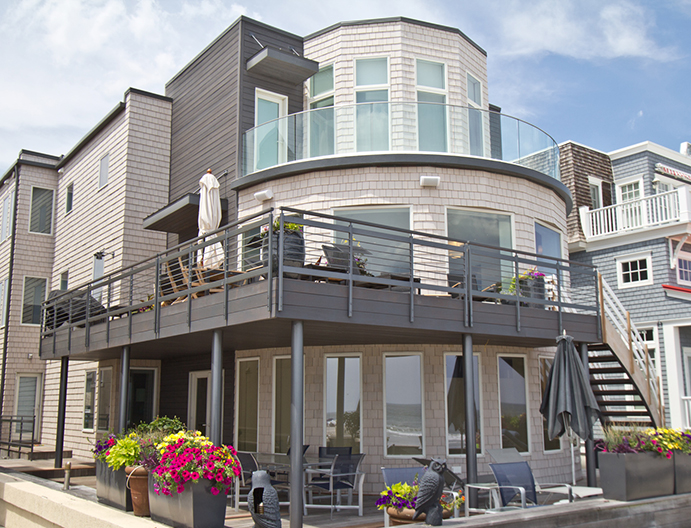 shou sugi ban dark grey exterior siding on beach house in longport