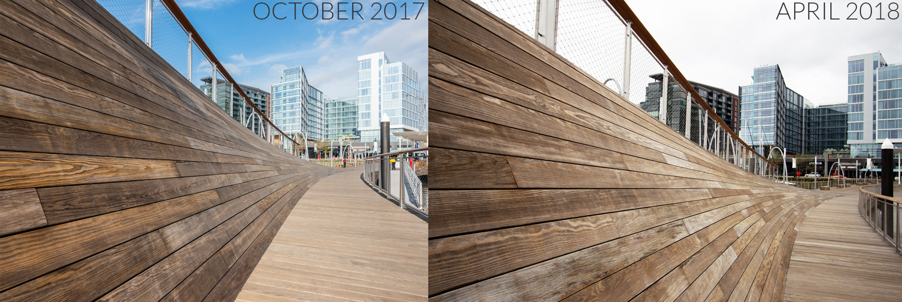 weathered Kebony decking before and after