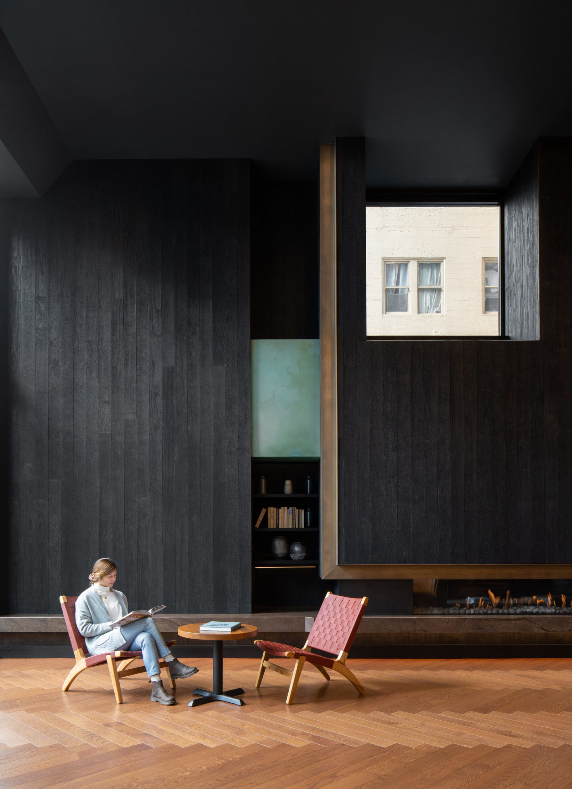 The George Apartments featuring reSAWN TIMBER co. VETTE Shou Sugi Ban Charred Interior Wall Cladding
