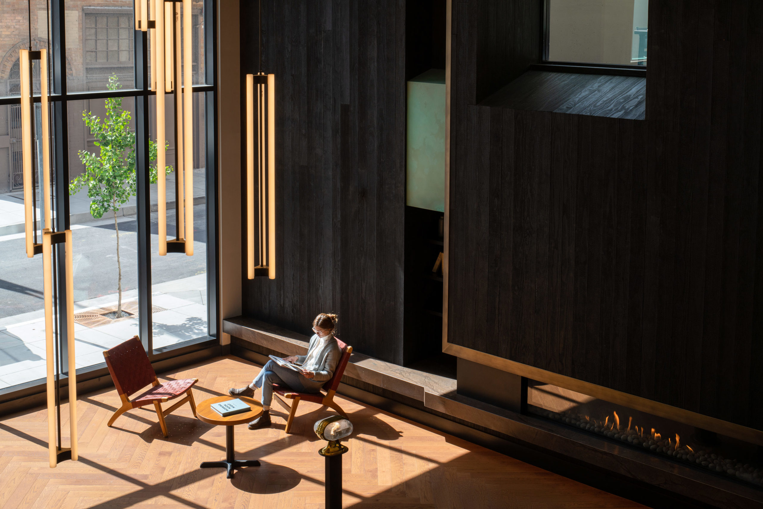 The George Apartments featuring reSAWN TIMBER co. VETTE Shou Sugi Ban Charred Interior Wall Cladding